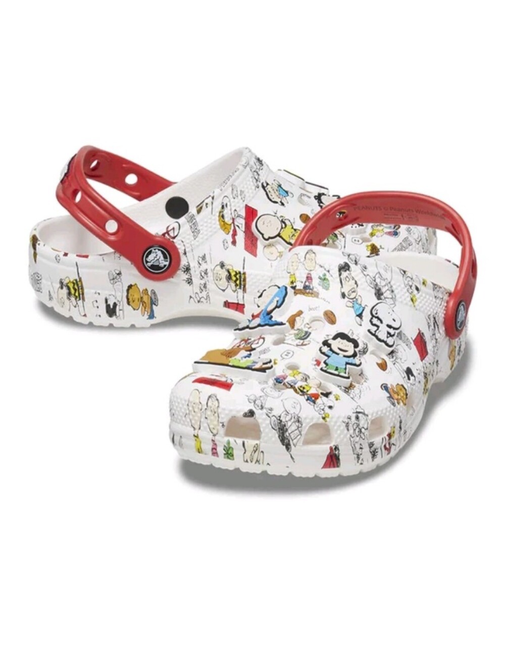 Crocs Kids White Peanuts Print Clog with Coral Strap Size 7